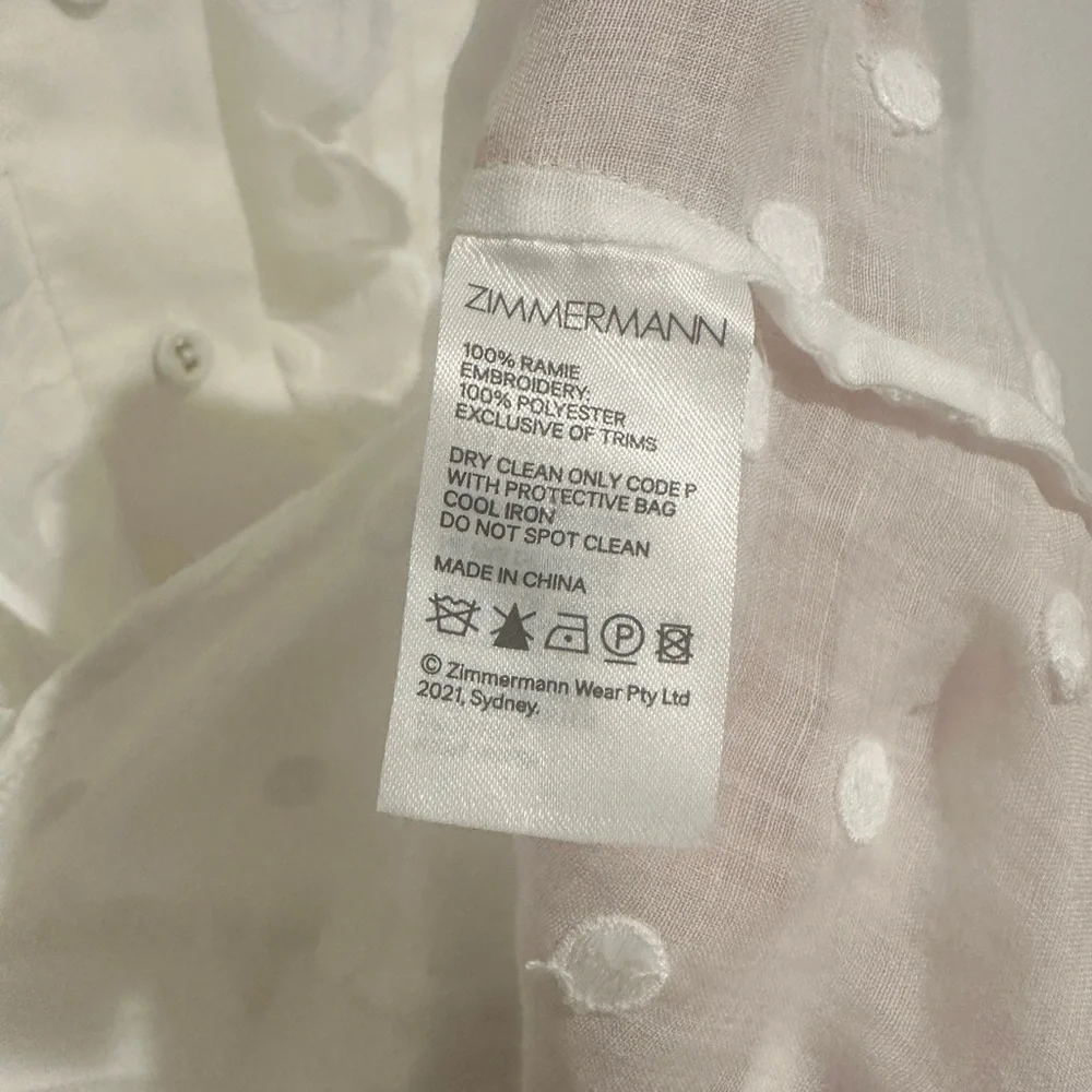 ZIMMERMANN blouse. White blouse with embroidered polka dot throughout. - Picture 10 of 10